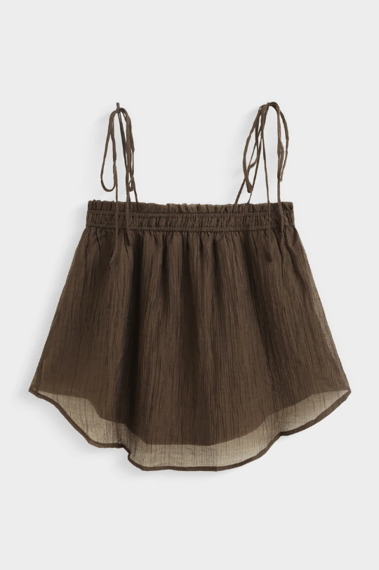 Top Bretelles Elyss Marron – Top Fluide Effet Froissé avec Bretelles Ajustables